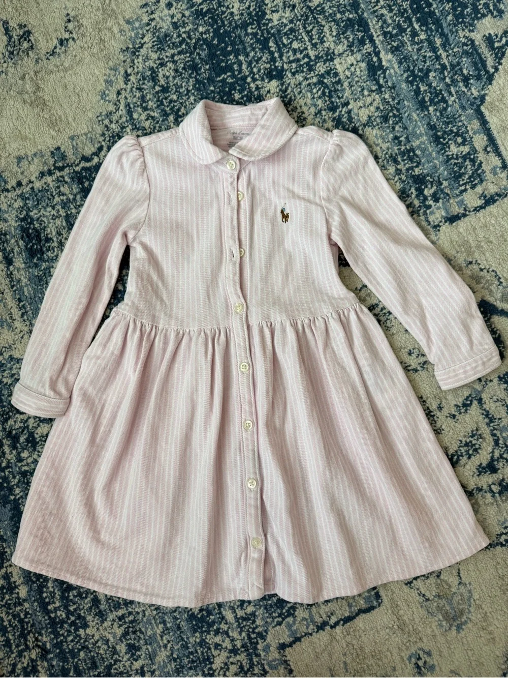 Ralph Lauren Light Pink Striped Button-Front Cotton Dress